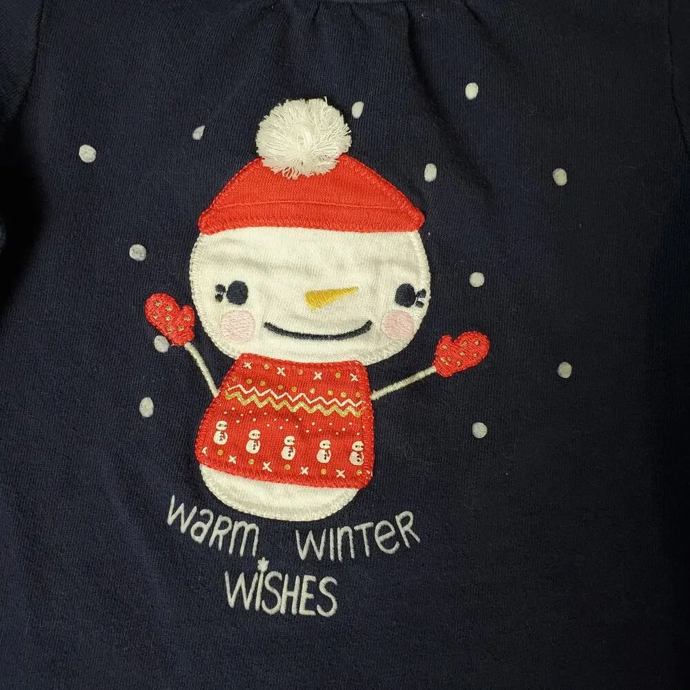 Gymboree Toddler Girl Blue Warm Winter Wishes Snowman Long Sleeve Tee Size 2T